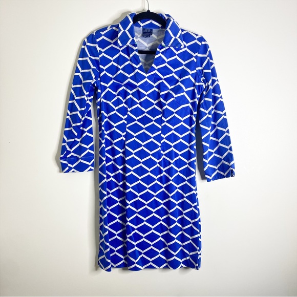 Melly M Dresses & Skirts - Melly M Jacquard Blue and White Cotton Blend Shirt Dress